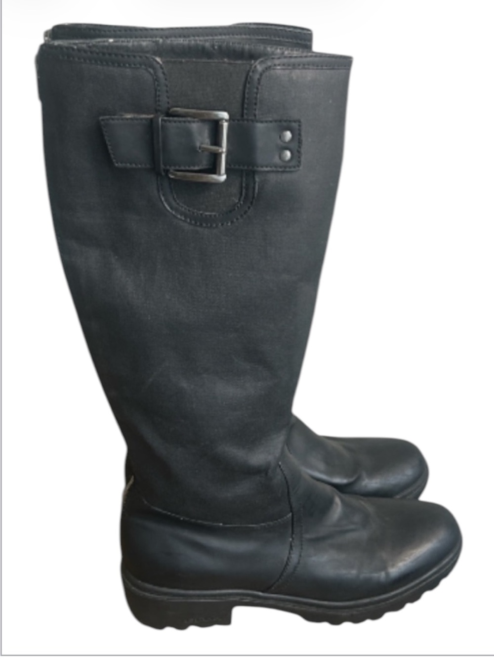 Geox Respira Tall Black Foldable Rain-Style Boots Back Zip Lug Heel EU 41
